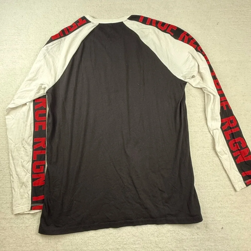 True Religion Mens Large Black White Red Raglan Long Sleeve Logo Graphic T-Shirt